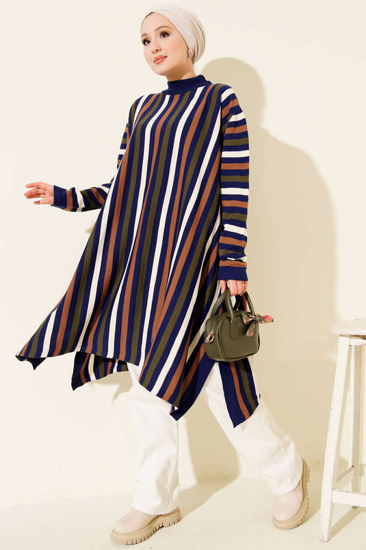 Salaş Uzun Çizgili Triko Tunik Parlement