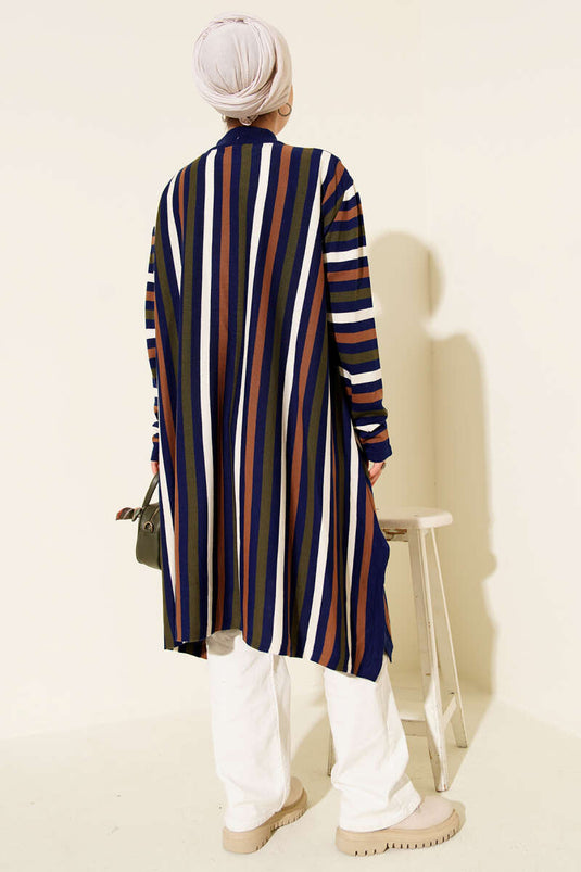 Tunique longue ample à rayures en maille, style Parlement.