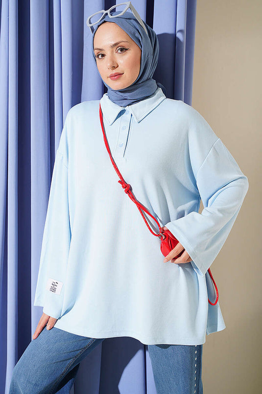 Loose Cutout Detail Loysha Tunic In Ice Blue