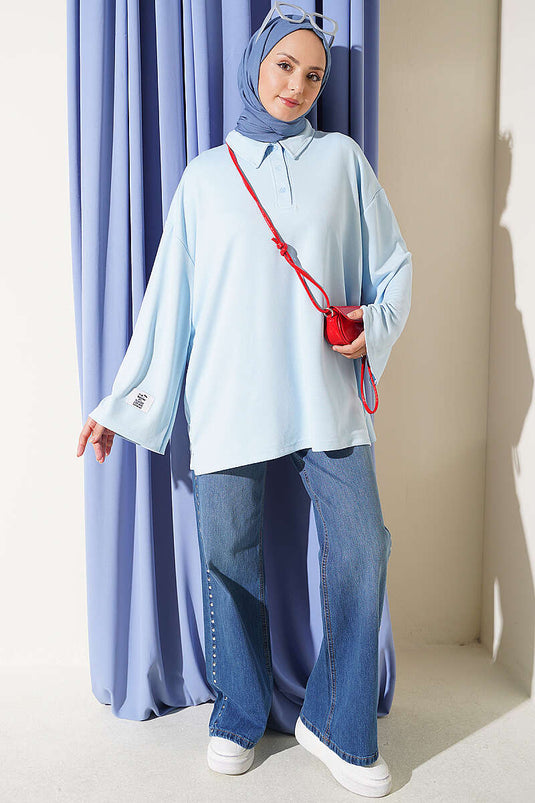 Loose Cutout Detail Loysha Tunic In Ice Blue