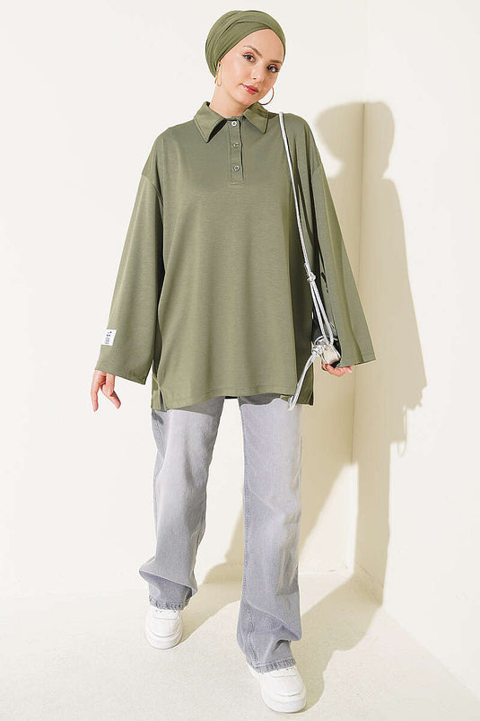 Loose Slit Detail Louisa Tunic Khaki