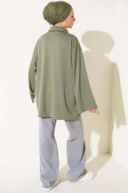 Loose Slit Detail Louisa Tunic Khaki