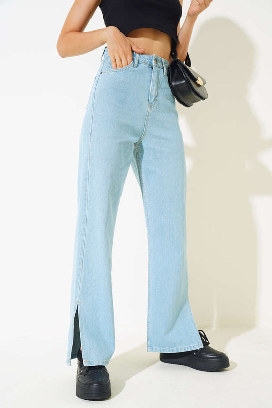 Losse split jeans groene tint