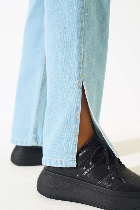 Losse split jeans groene tint