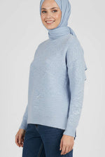 Pull ample en maille duveteuse, bleu.