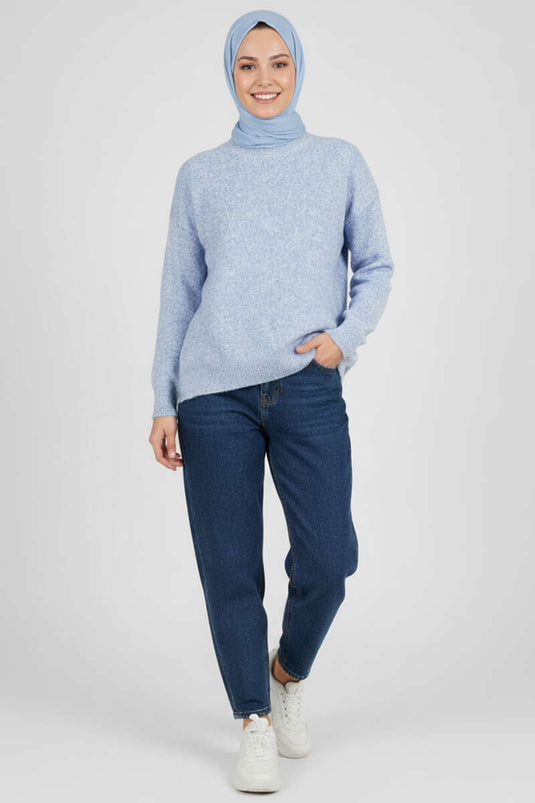 Pull ample en maille duveteuse, bleu.