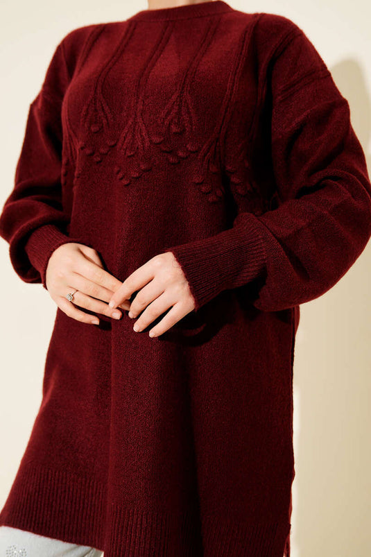 Cluster Embossed Soft Knit Tunic Claret Red