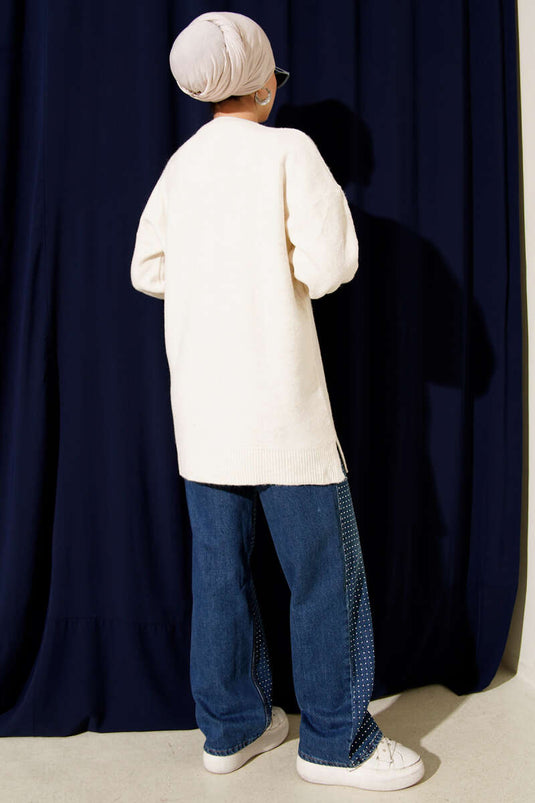 Cluster Embossed Soft Knit Tunic Ecru