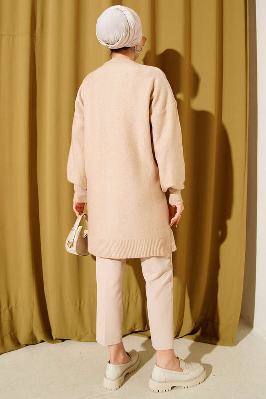 Cluster Embossed Soft Knitwear Tunic Latte