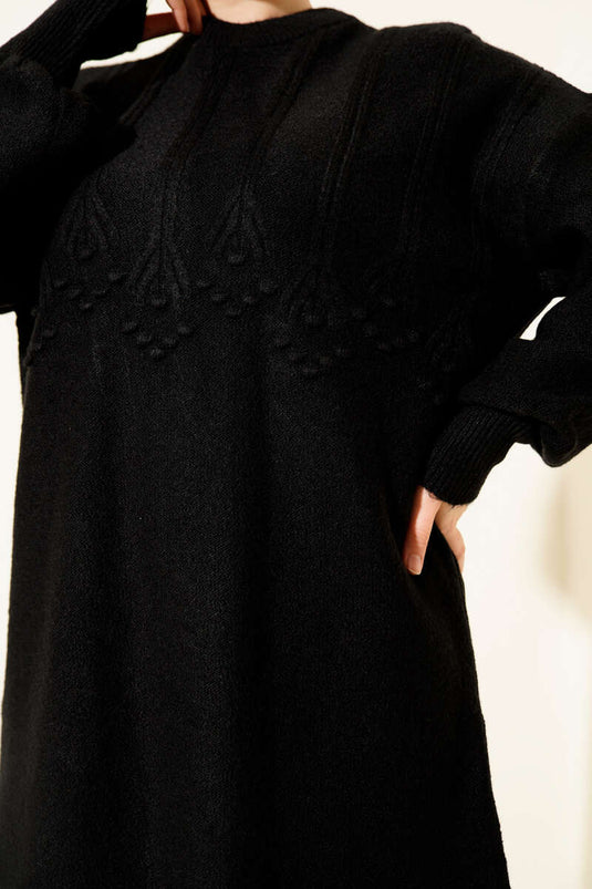 Cluster Embossed Soft Knit Tunic Black