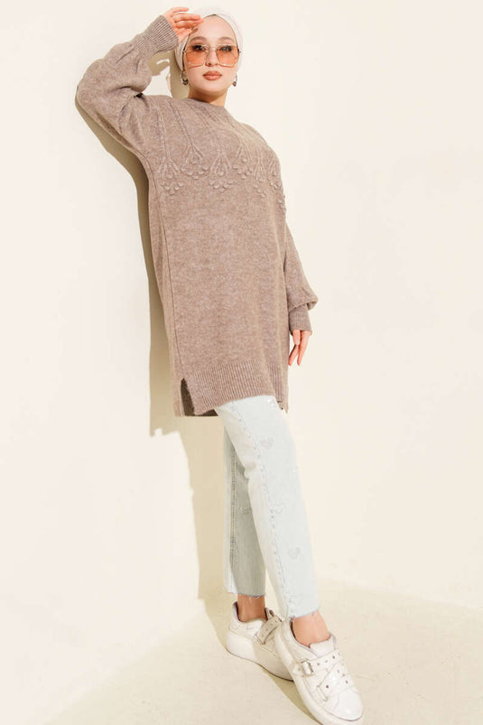 Cluster Embossed Soft Knitwear Tunic Mink