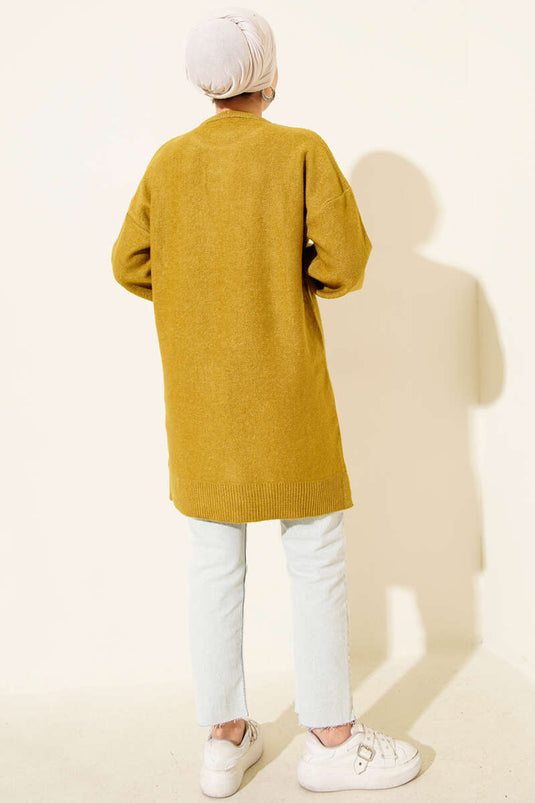 Salkım Embossed Soft Knit Tunic Oil Green