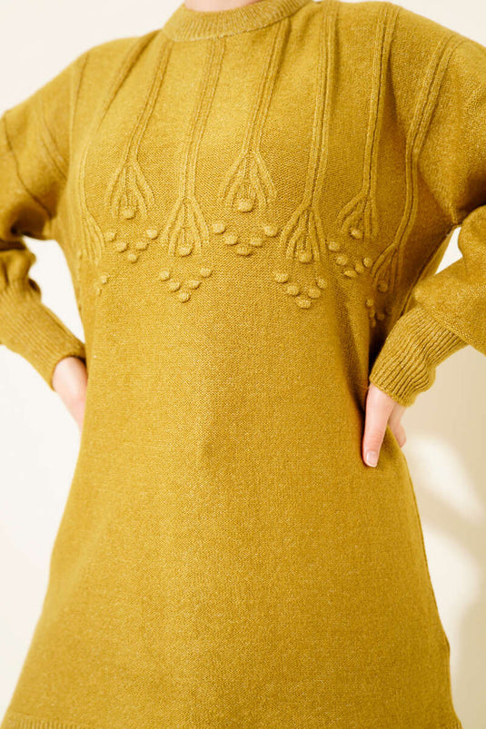 Salkım Embossed Soft Knit Tunic Oil Green
