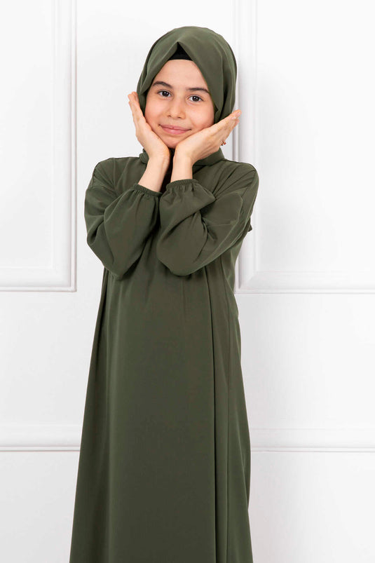 Robe de prière pour enfants châle hijab kaki