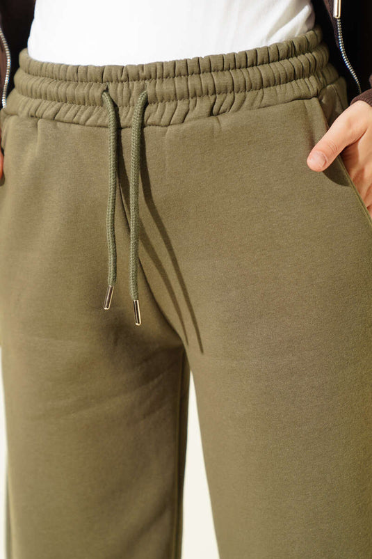 Şardonlu Bağcıklı Pantolon Haki