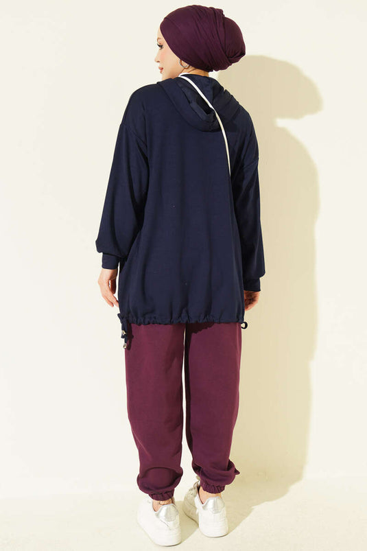 Şardonlu Bağcıklı Pantolon Mürdüm