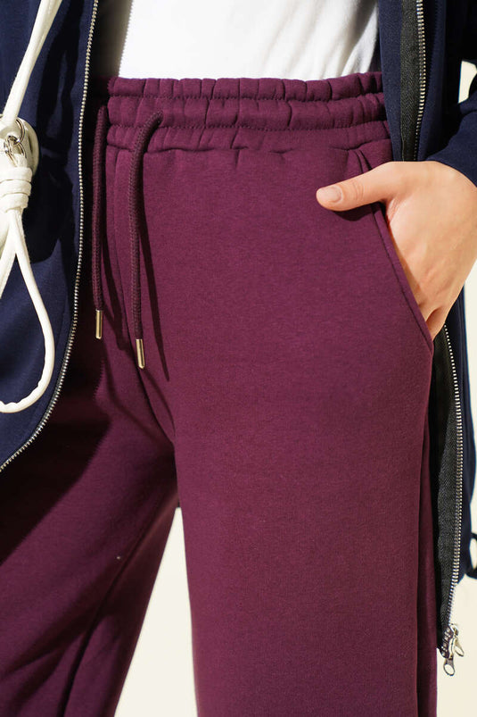 Şardonlu Bağcıklı Pantolon Mürdüm