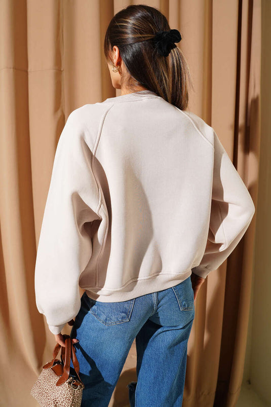 Şardonlu Basic Kısa Sweatshirt Bej