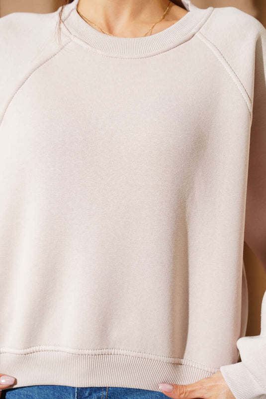 Şardonlu Basic Kısa Sweatshirt Bej