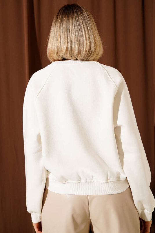 Brushed Basic Short Sweatshirt, Ecru