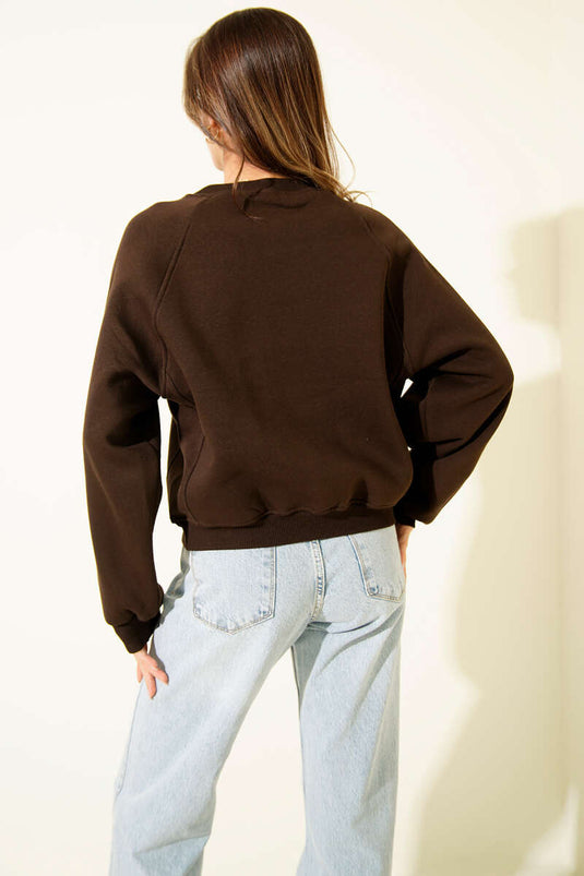 Kurz-Sweatshirt Mit Fleecefutter In Kaffee