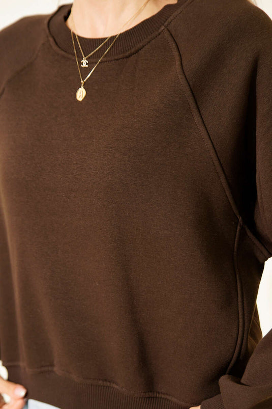 Brushed Basic Short Sweatshirt, Coffee