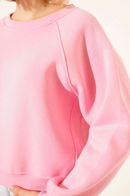 Brushed Basic Short Sweatshirt Pink