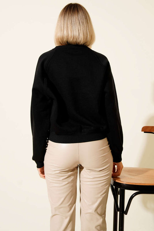 Şardonlu Basic Kısa Sweatshirt Siyah