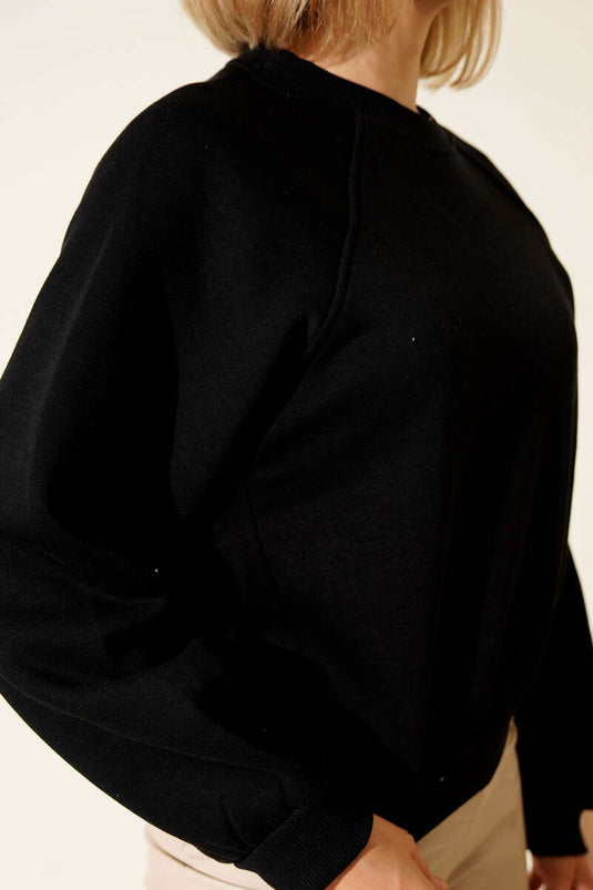 Şardonlu Basic Kısa Sweatshirt Siyah