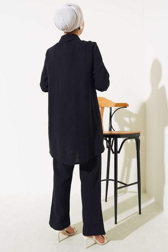 Black Two-Piece Set with Pendant Stone Detail