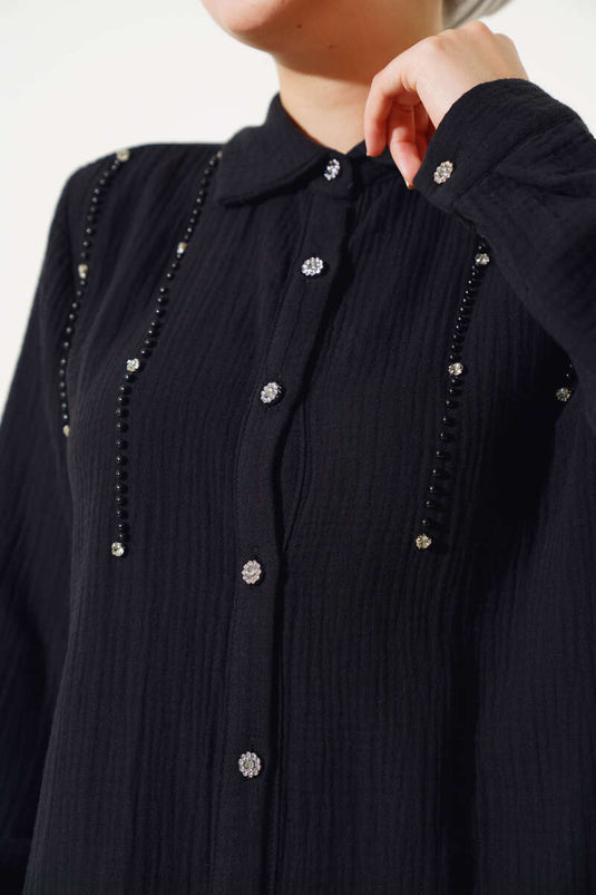 Black Two-Piece Set with Pendant Stone Detail