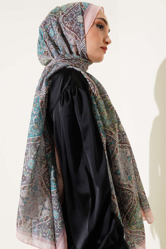 شال سلمون بنقشة زهور حلزونية