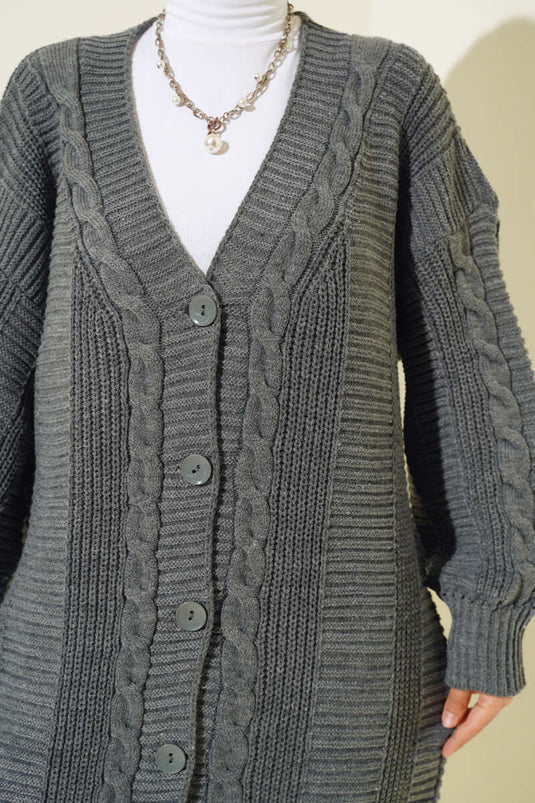 Sarmal Desen Detaylı Triko Hırka Antrasit