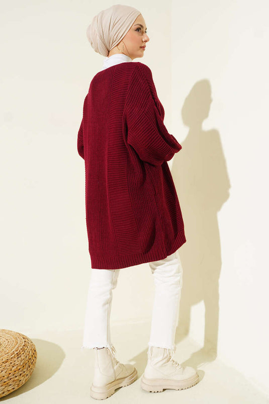 Sarmal Desen Detaylı Triko Hırka Bordo