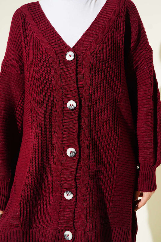 Sarmal Desen Detaylı Triko Hırka Bordo