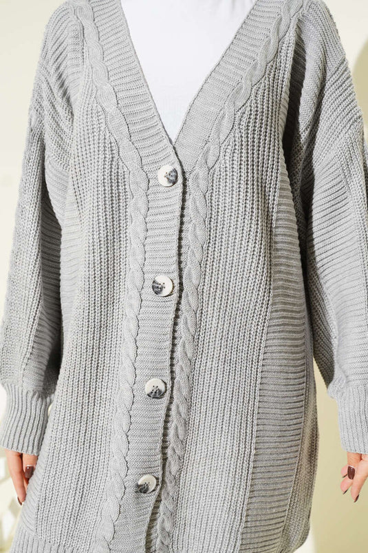 Sarmal Desen Detaylı Triko Hırka Gri