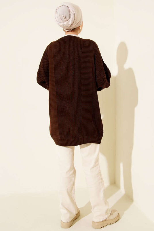 Sarmal Desen Detaylı Triko Hırka Kahve