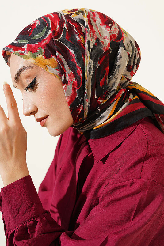 Sarmal Desen Elegance Eşarp Siyah Kırmızı