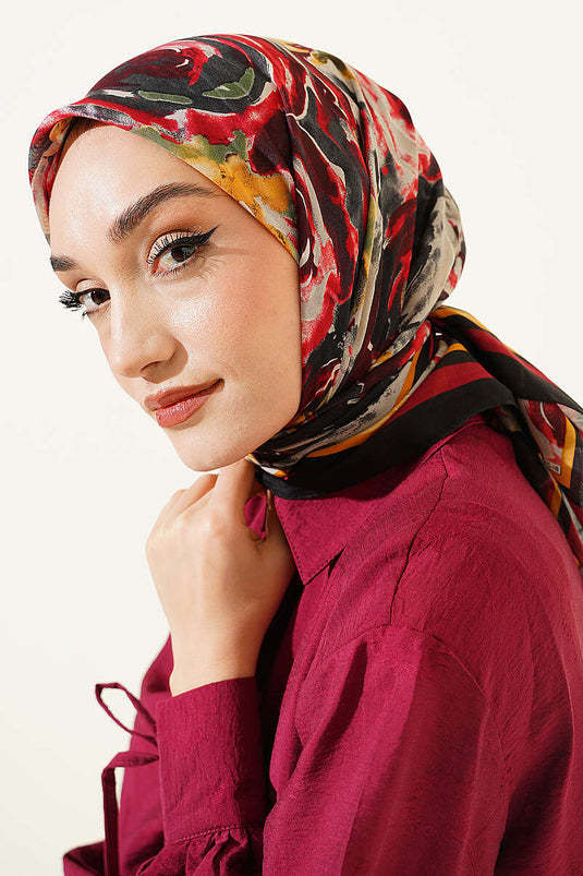 Sarmal Desen Elegance Eşarp Siyah Kırmızı
