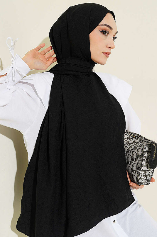 Sarmal Pattern Cotton Shawl Black