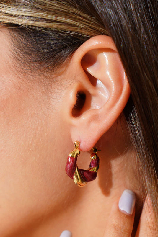 Spiral Hoop Earrings Burgundy