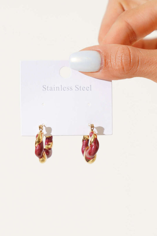 Spiral Hoop Earrings Burgundy