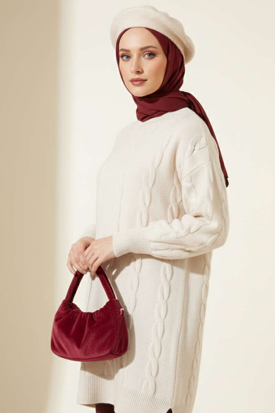 Sarmal Kabartmalı Yumoş Triko Tunik Taş