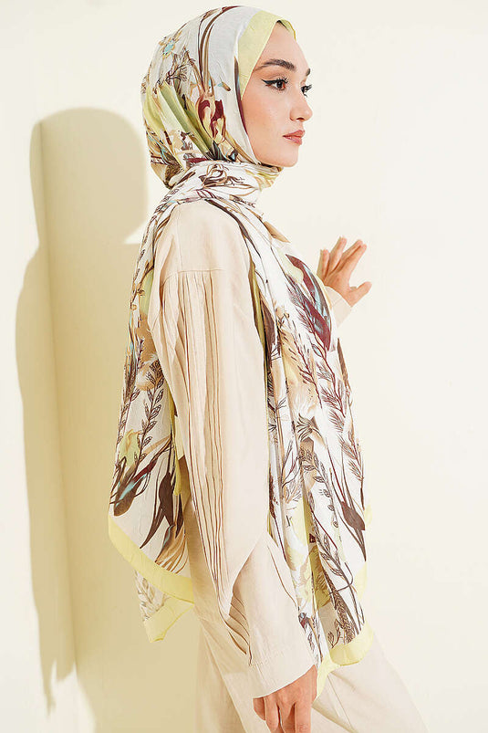 Sarmaşık Desenli Bambu Kraş Şal Sarı
