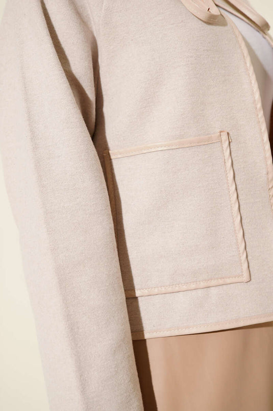 Leather Piping Cachet Short Jacket Beige