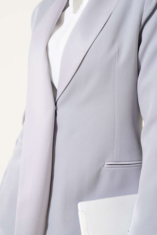 Satin Trimmed Jacket Two-Piece Set Gray