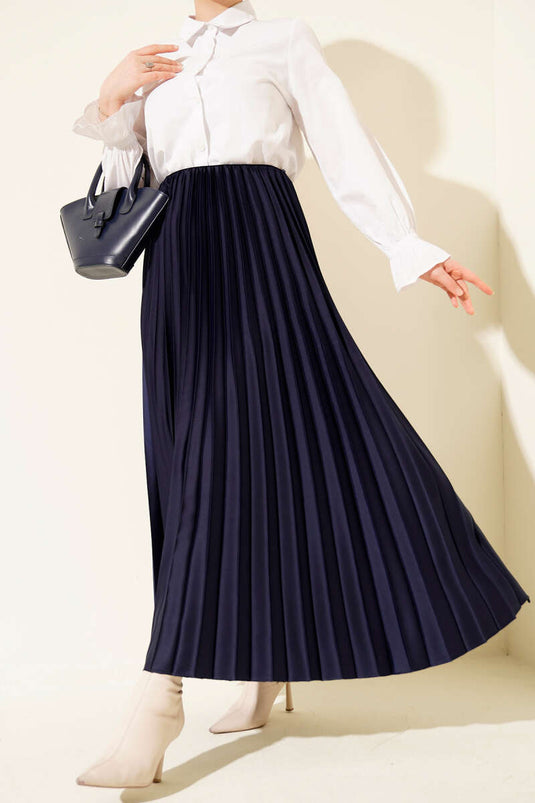 Gonna plissettata effetto raso, blu navy