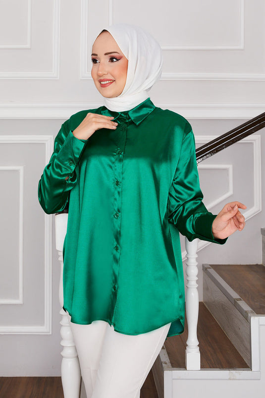 Chemise Hijab en Satin Émeraude