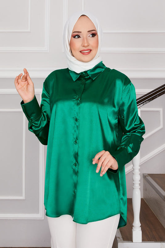 Chemise Hijab en Satin Émeraude