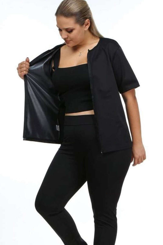 Combinaison de sauna noire à manches courtes et fermeture éclair